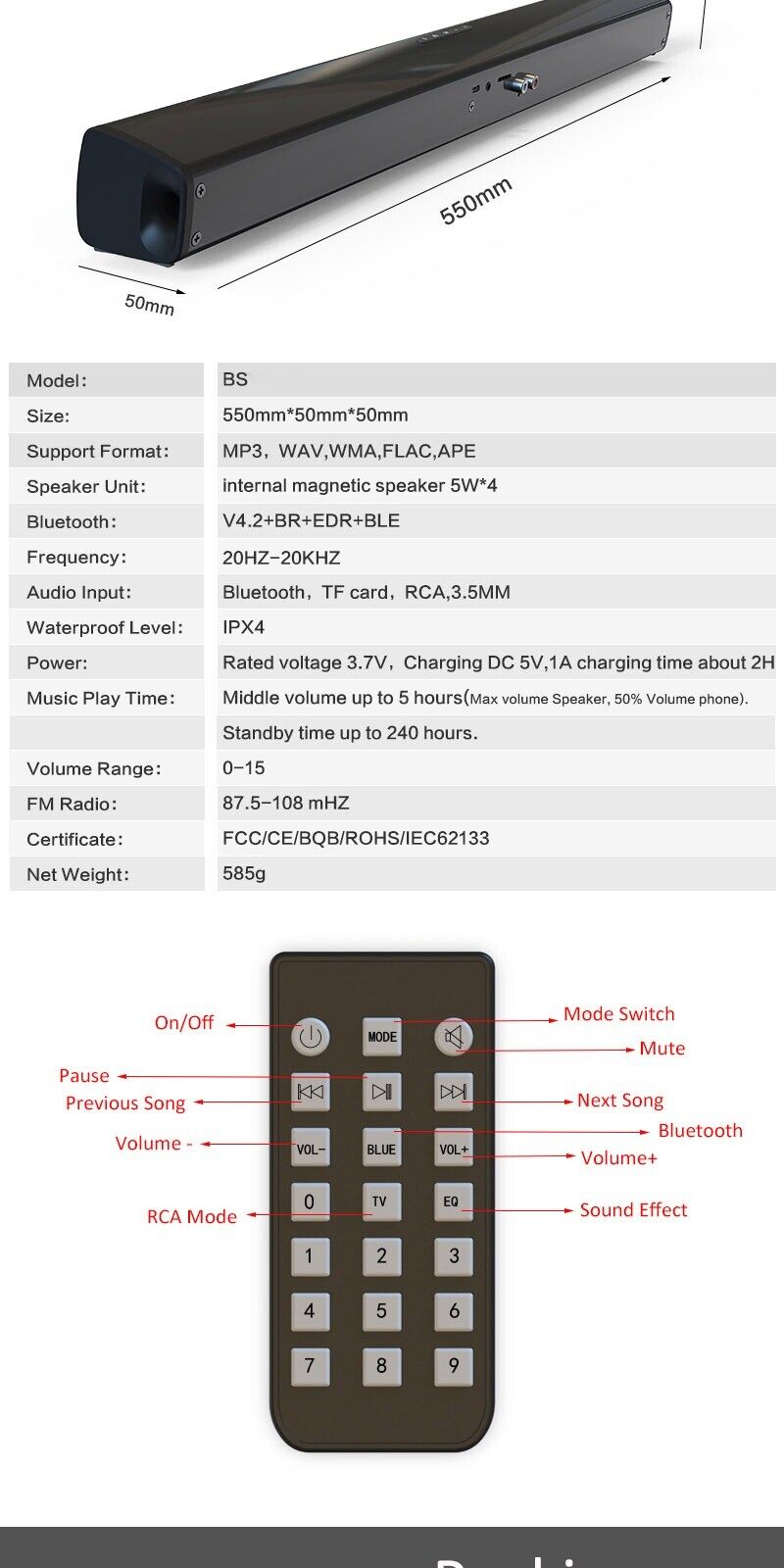 TV Speaker Bluetooth Speakers for Computer 2.1 Soundbar Subwoofer Bass Stereo - 8
