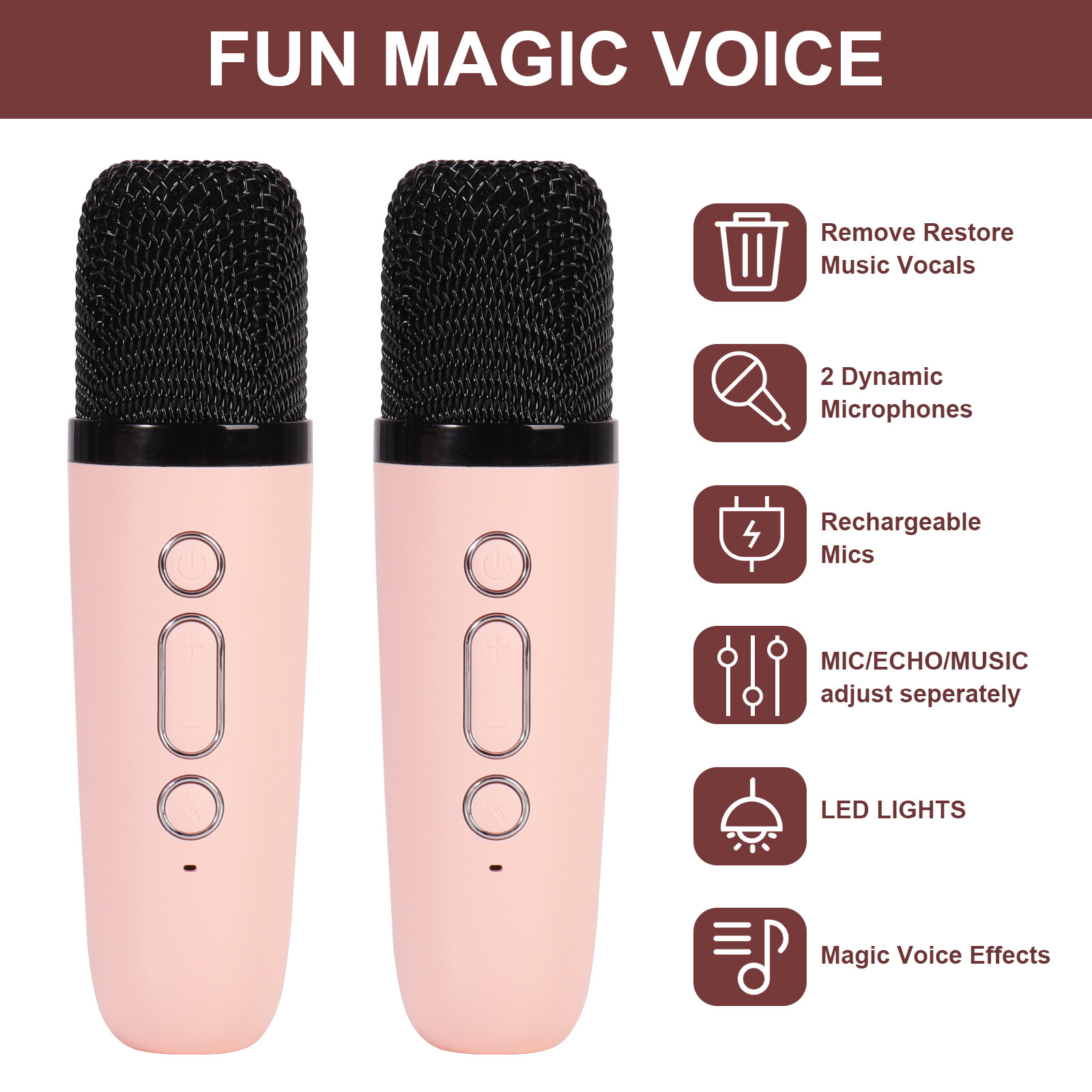 Mini Karaoke Machine for Kids Portable Bluetooth Speaker w/2 Wireless Microphone - 6