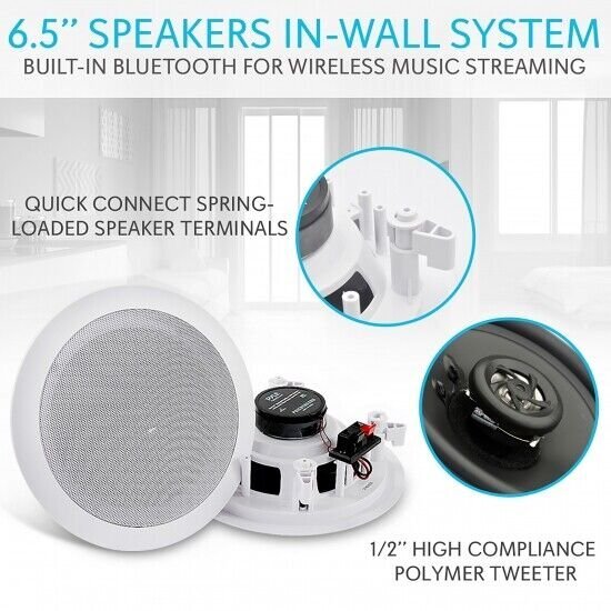 Dual 6.5’’ Bluetooth Ceiling, Wall Speakers, 2-Way Flush Mount Home Speaker Pair - 6