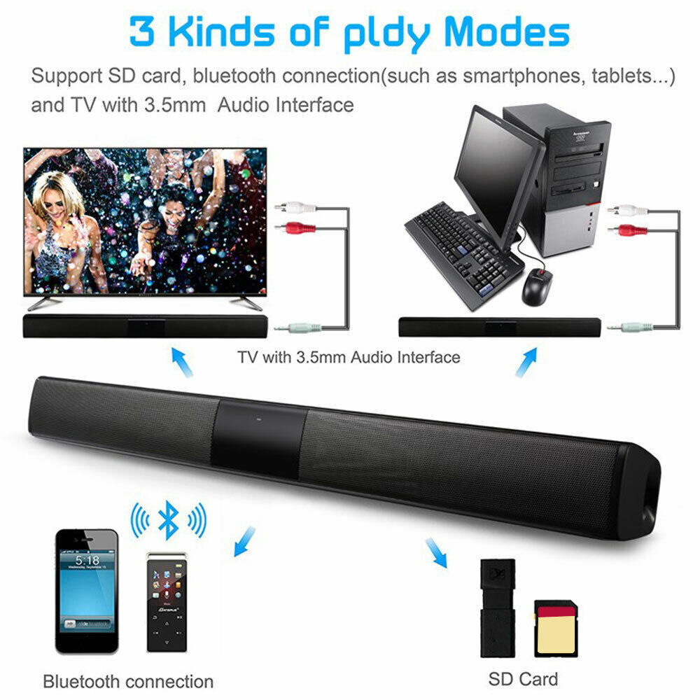 Surround Sound Bar 4 Speaker System Bluetooth Subwoofer TV Home Theater w/Remote - 2