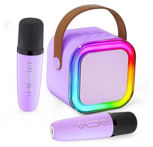 Mini Karaoke Machine for Kids, Karafun Premium with Thousands of Purple 2 Mics