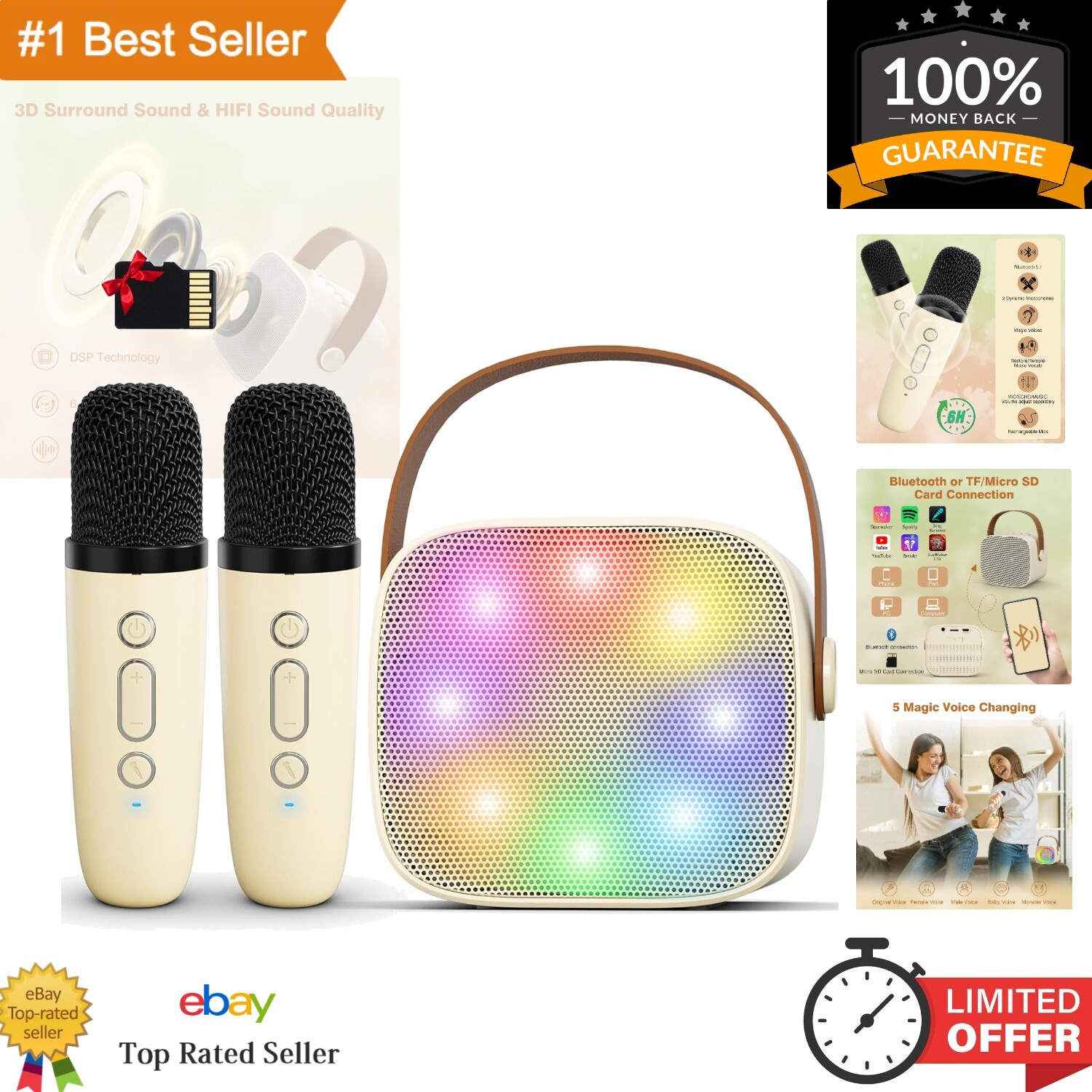 Bluetooth Karaoke Speaker Set with Magic Voices for Kids & Adults - Gift Ready!