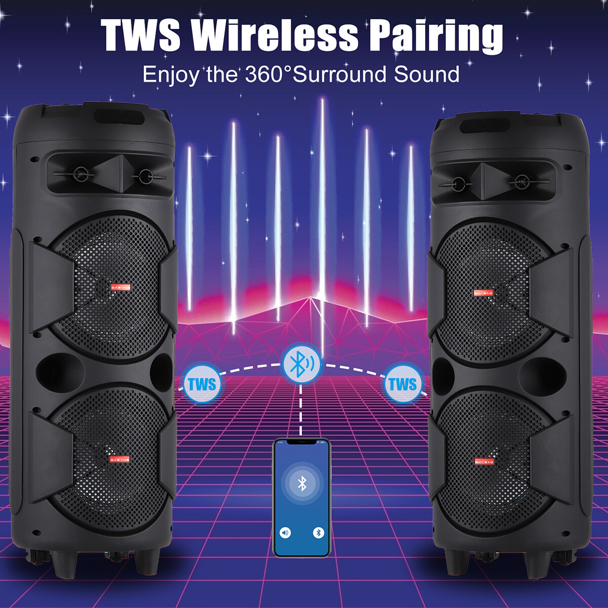 Dual 6.5" Woofer Portable FM Bluetooth Party Speaker Heavy Bass Sound With Mic - 11
