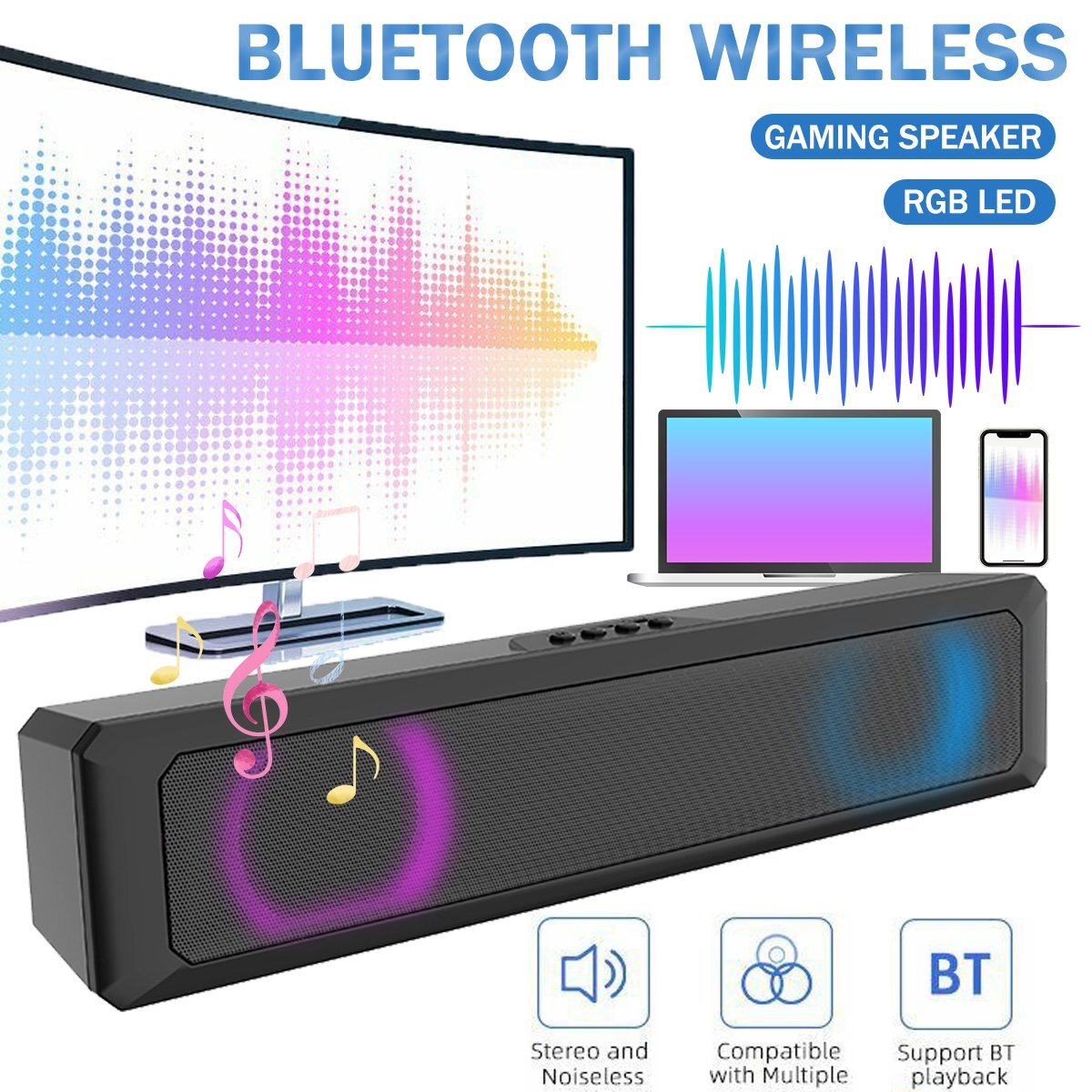 Surround Sound Bar Bluetooth Speaker System Wireless Subwoofer TV Home Theater - 23