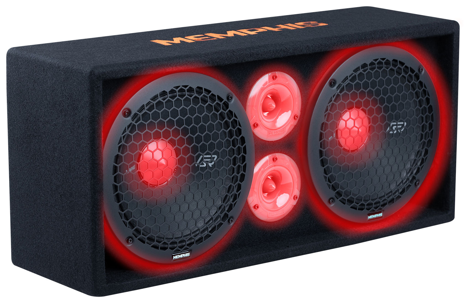 Memphis SRXPE10D4F Dual 10" Chuchero Car Enclosure Box w/LED's+Bluetooth Speaker - 1