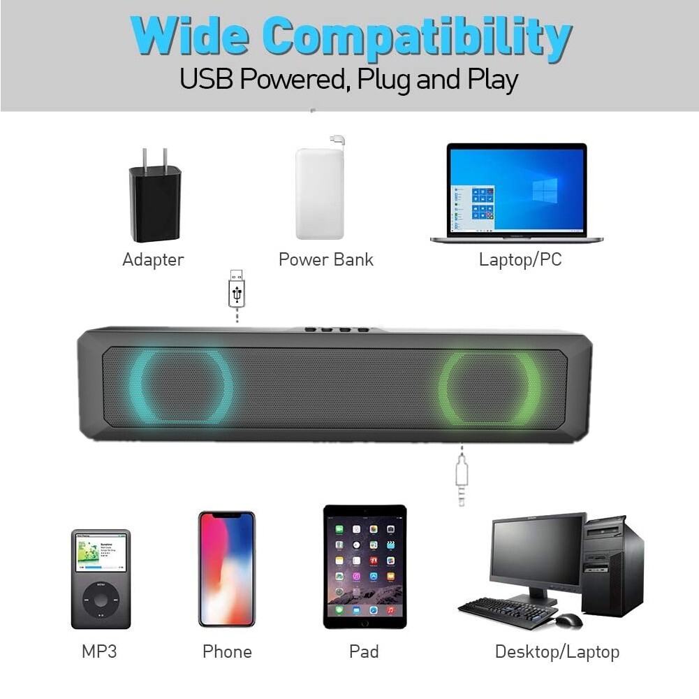 Surround Sound Bar Bluetooth Speaker System Wireless Subwoofer TV Home Theater - 27