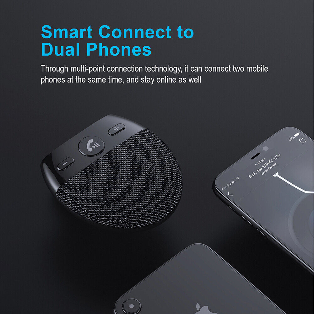 Wireless Bluetooth 5.0 Speakerphone Speaker Phone Visor Clip Hands Free Car Kit - 6