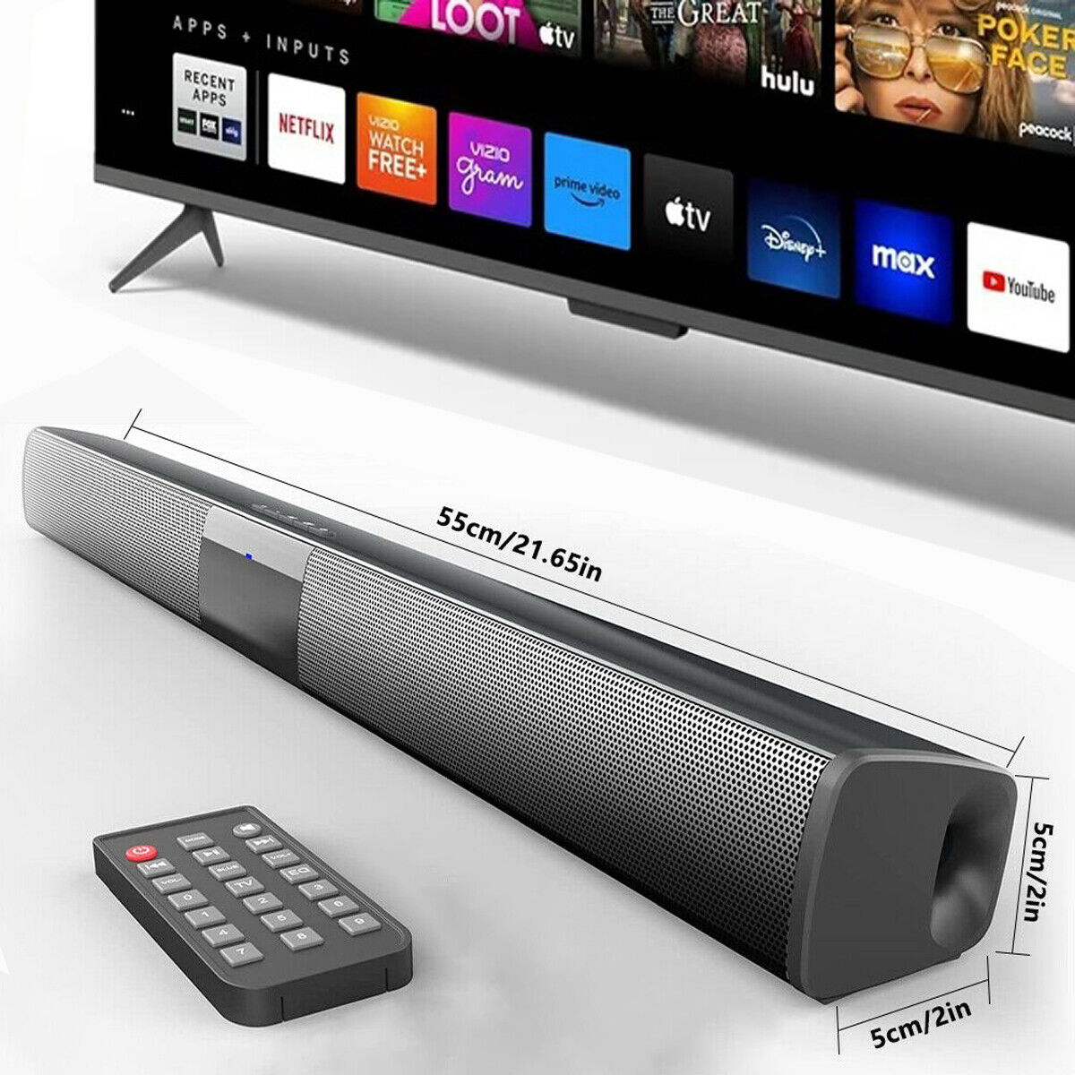 Surround Sound Bar 4 Speaker System Bluetooth Subwoofer TV Home Theater w/Remote