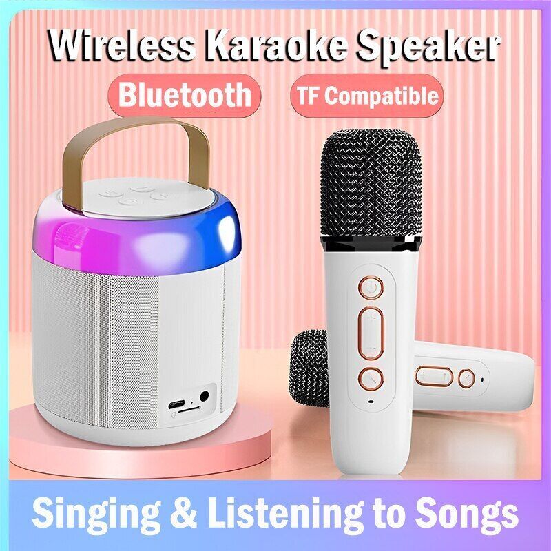Mini Portable Karaoke Box Bluetooth Speaker with Dual Microphone Kids Xmas Gift