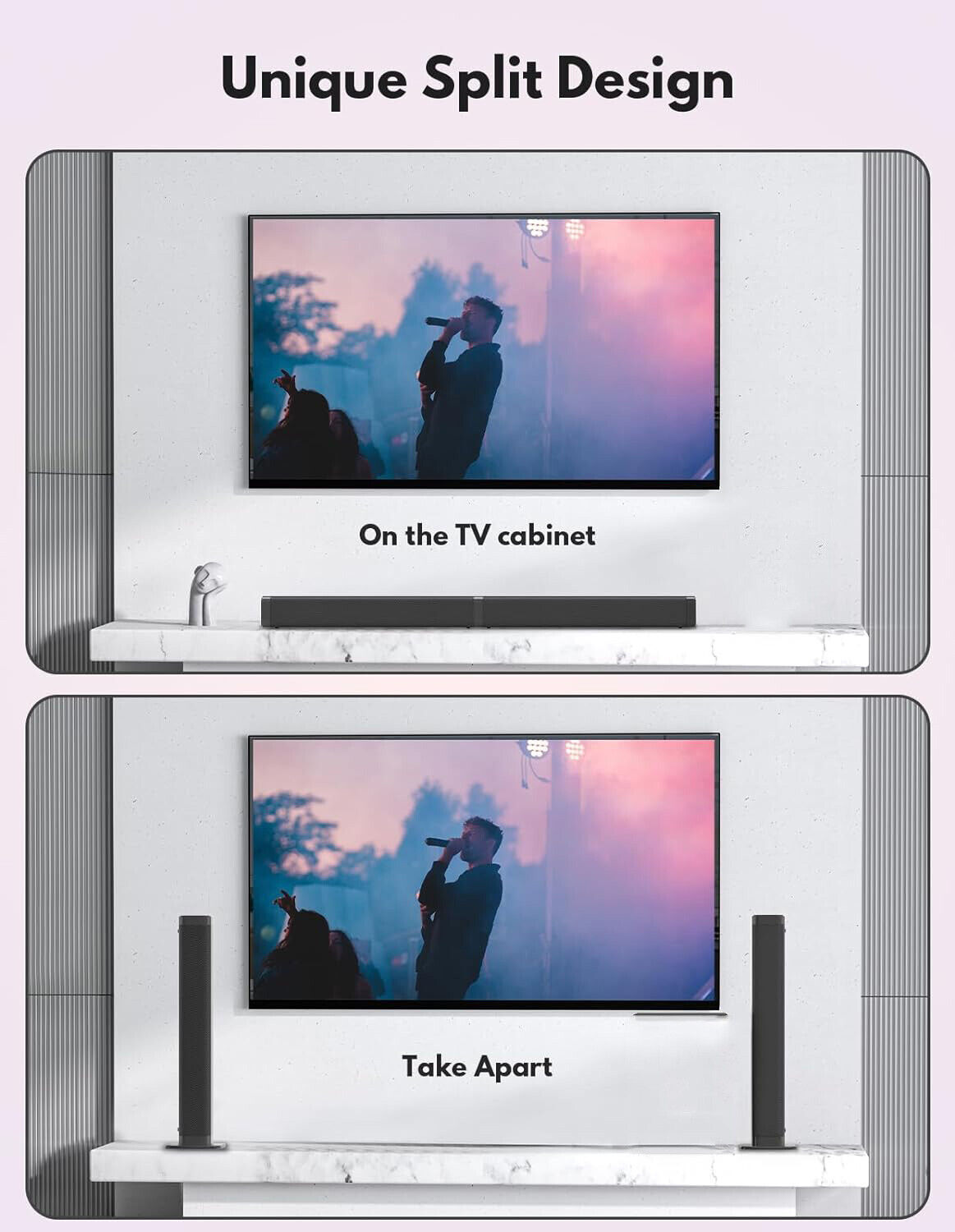 2 in 1 Separable Sound Bars 4 Speaker System Wireless TV Speaker Subwoofer BT - 3