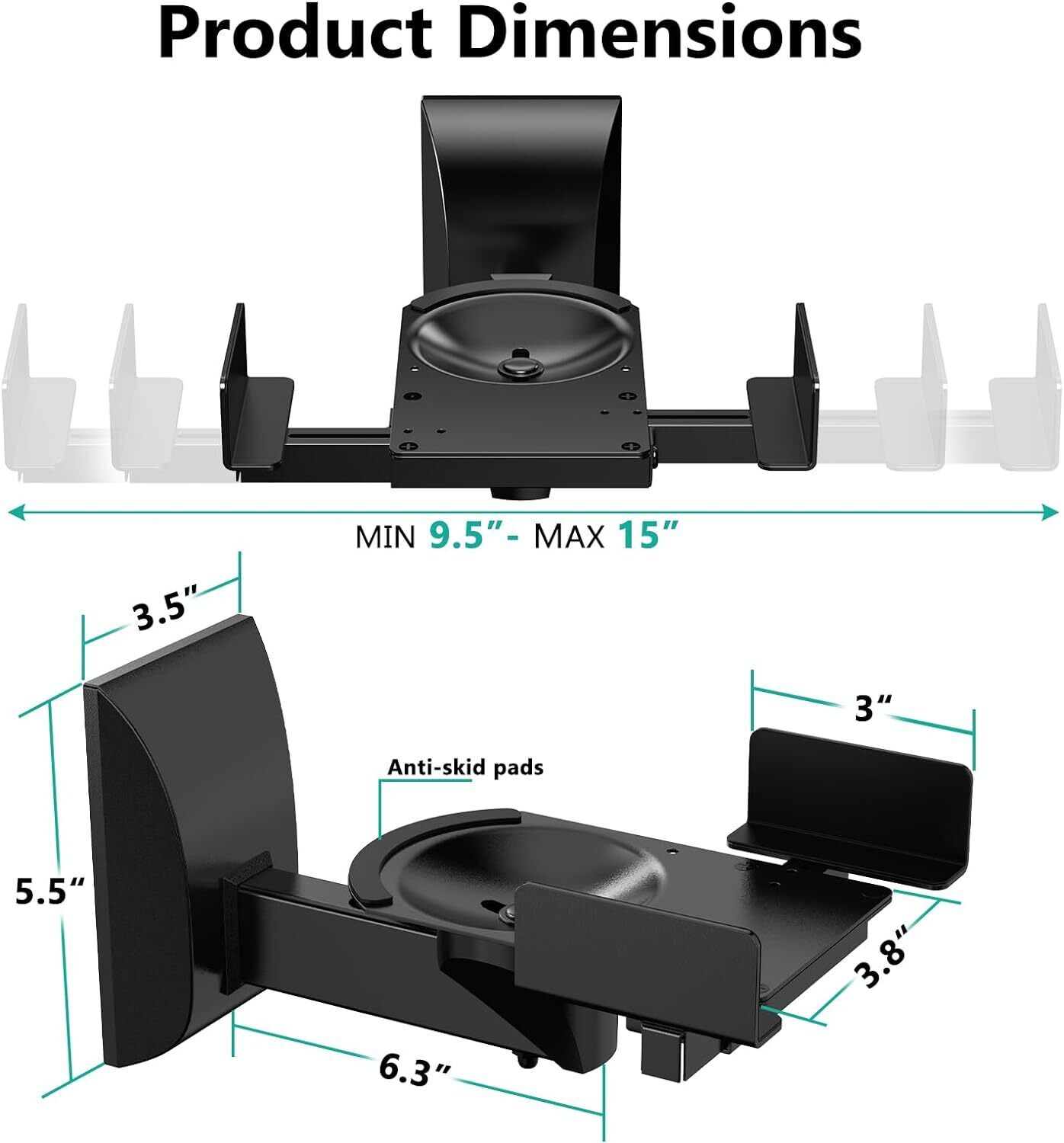 WALI Dual Side Clamping Bookshelf Speaker Wall Mounting Bracket for Large - 2