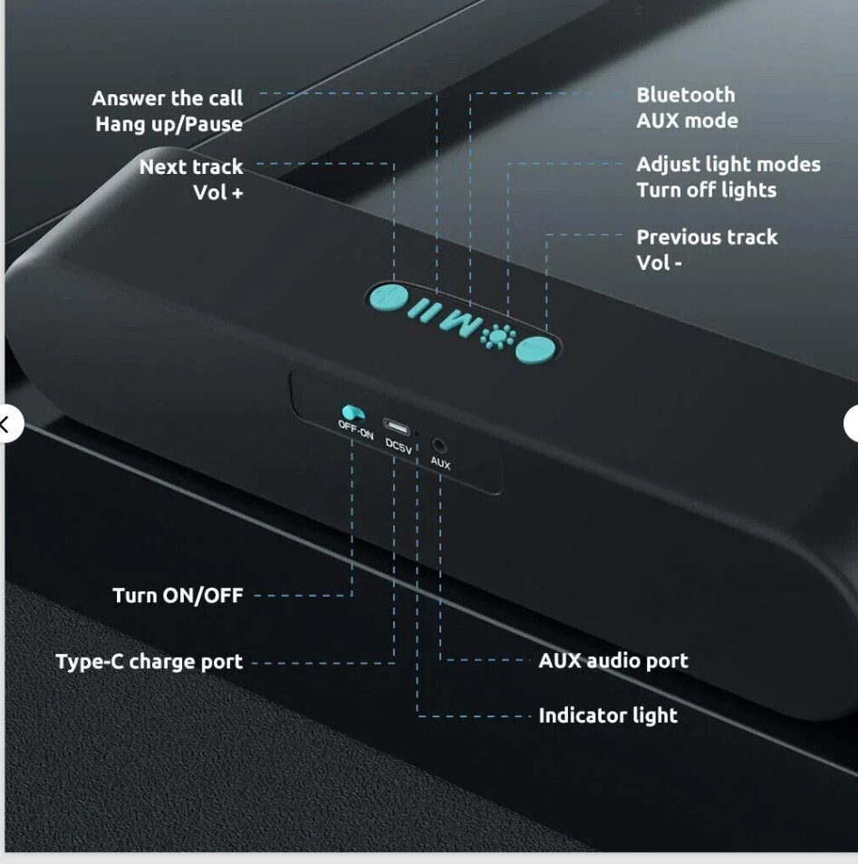 Stereo Bluetooth Speaker | Portable Rechargeable Wireless with Subwoofer Outdoor - 5