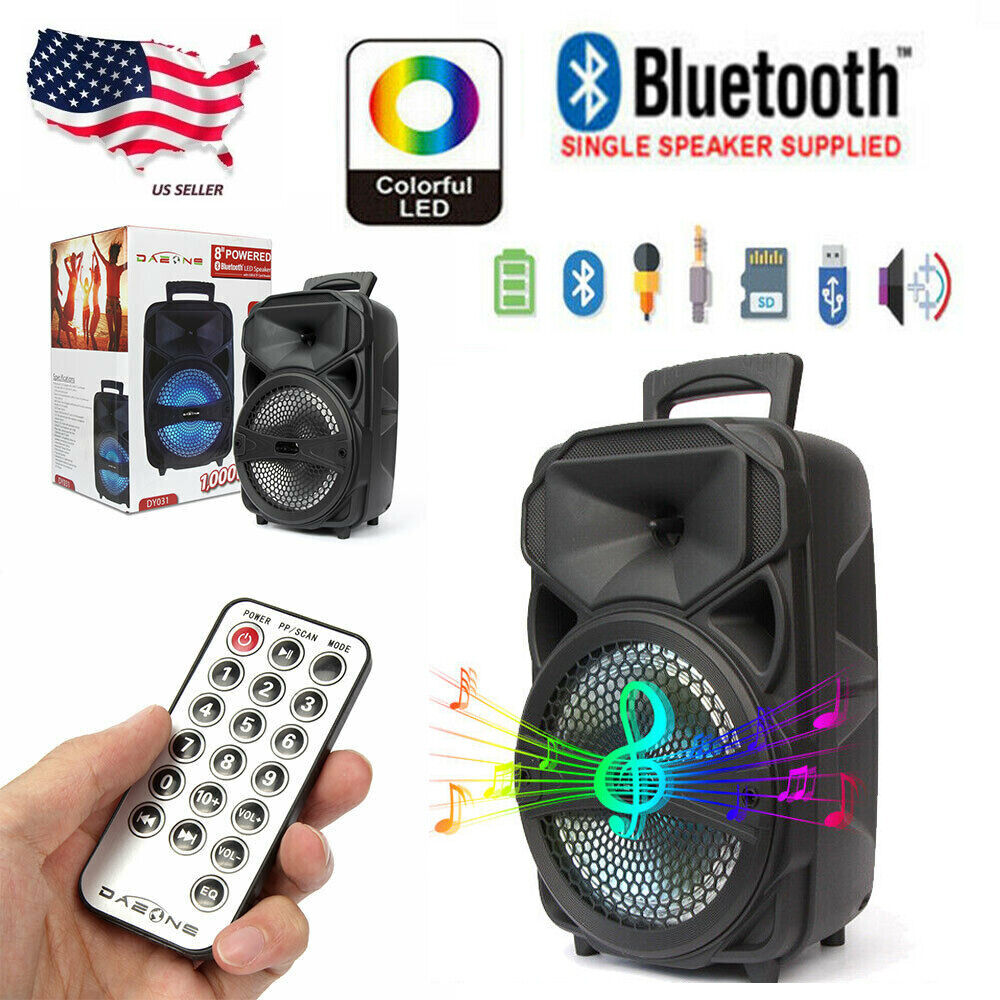 1000W Portable Bluetooth Speaker Karaoke Party Sound System FM LED Lights w/mic - 2