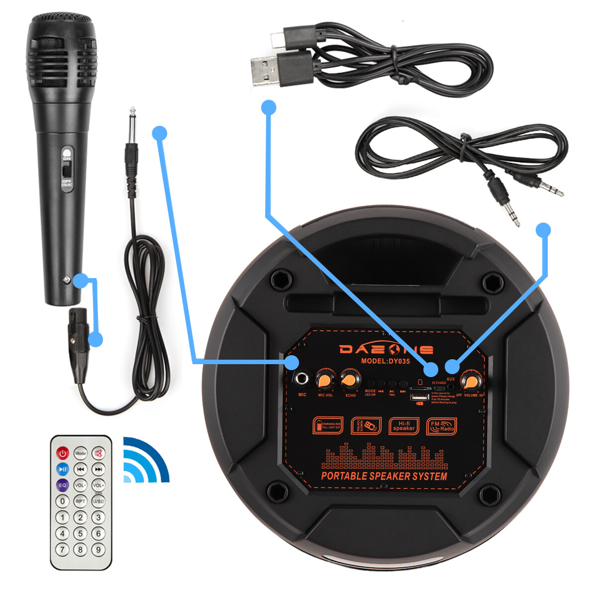 Portable Bluetooth Karaoke Speaker PA System Dual 8" BT Subwoofer TWS W/ LED Mic - 9