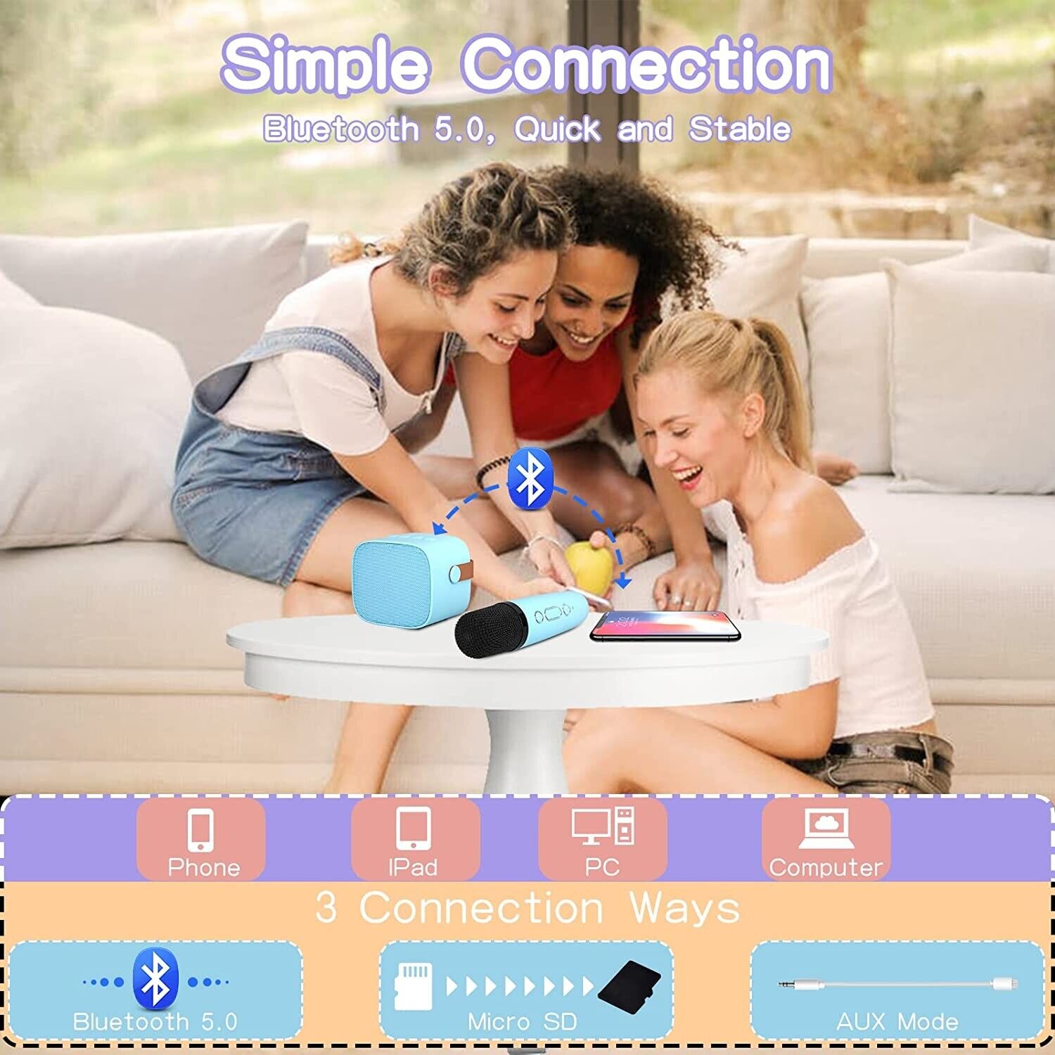 Karaoke Machine Portable Bluetooth Speaker with Wireless Microphone MP3 Player - 5