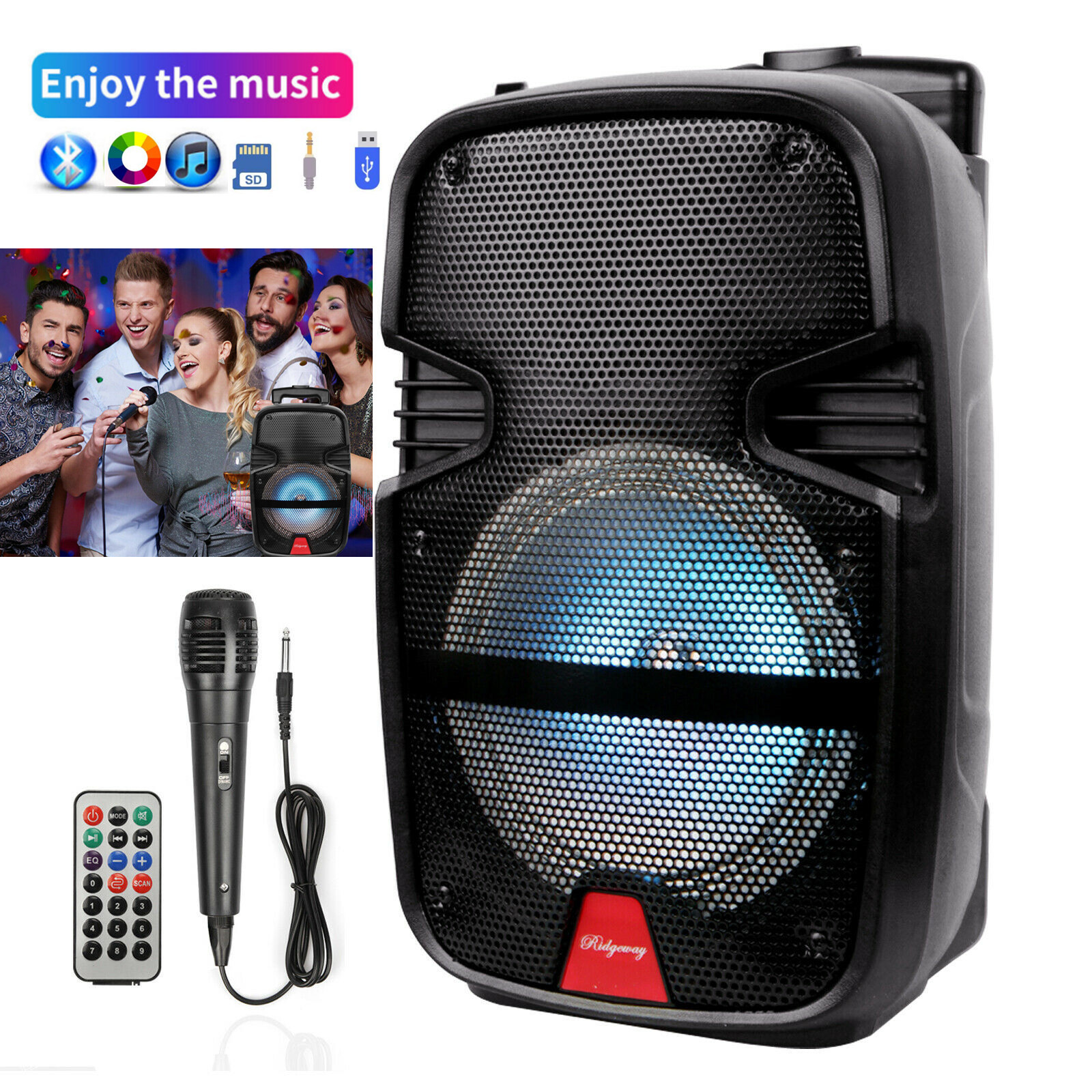 8" Portable FM BT Party Speaker Subwoofer Heavy Bass Sound 3000W w/ Microphone - 1