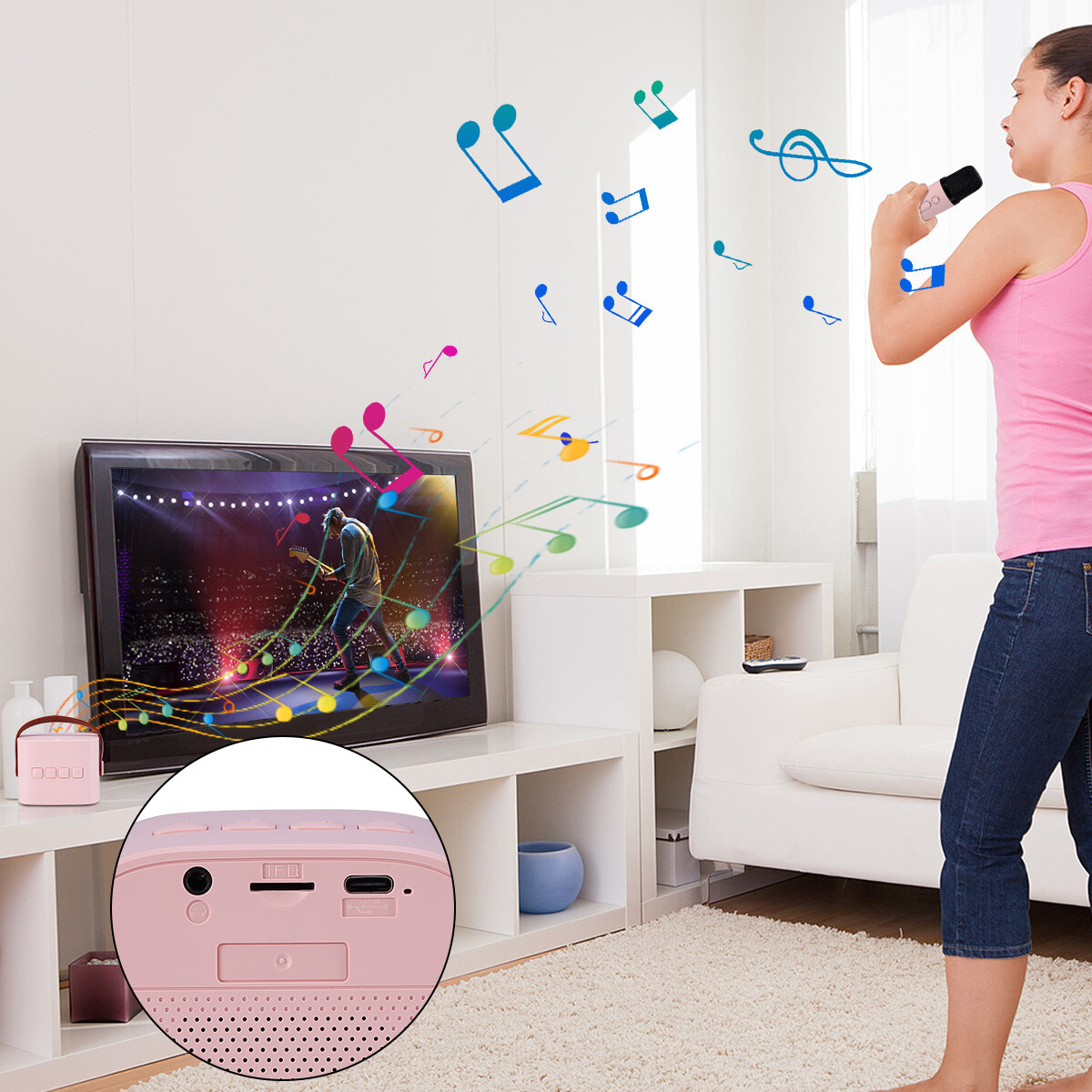 Kids Mini Karaoke Machine With Wireless Microphone Portable BT Bluetooth Speaker - 12