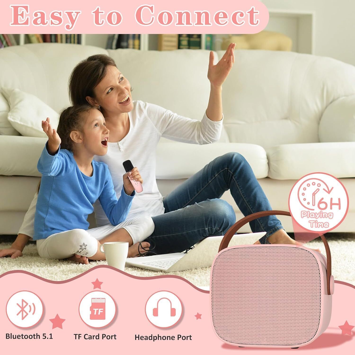 Mini Karaoke Machine for Adult and Kid Portable Handheld Bluetooth Speaker w/Mic - 1