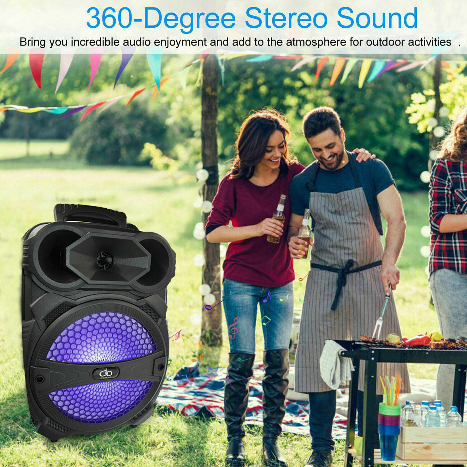 1000W Portable Bluetooth Speaker Karaoke Party Sound System FM LED Lights w/mic - 11