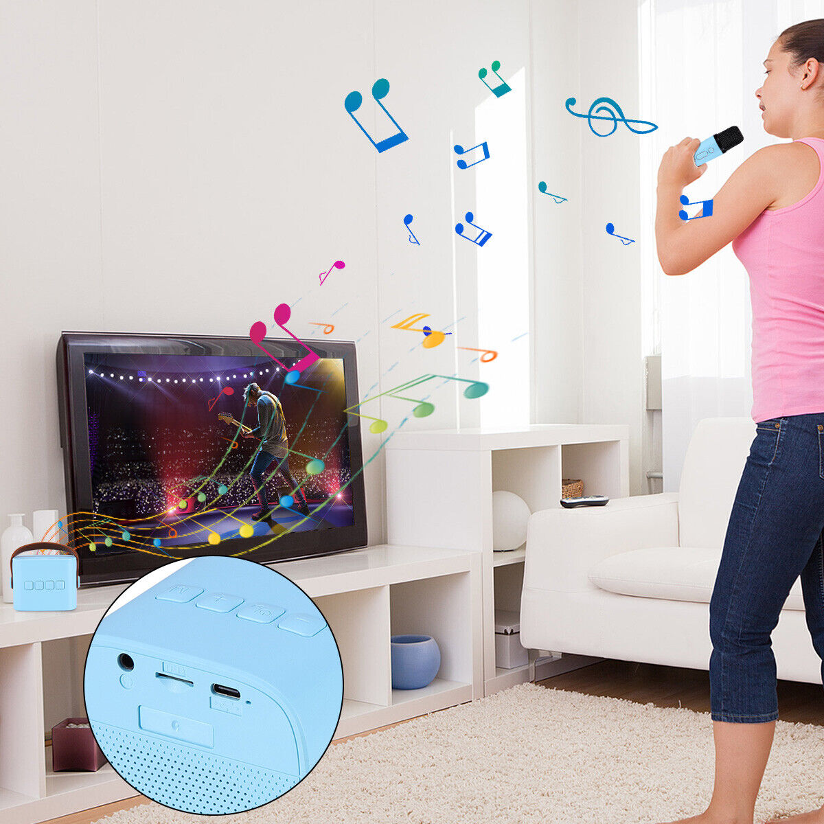 Mini BT Karaoke Machine With Wireless Microphone Portable Loud Speaker for Kids - 10