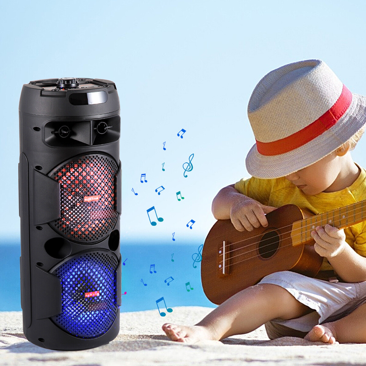 Dual 6.5" Woofer Portable FM Bluetooth Party Speaker Heavy Bass Sound With Mic - 9