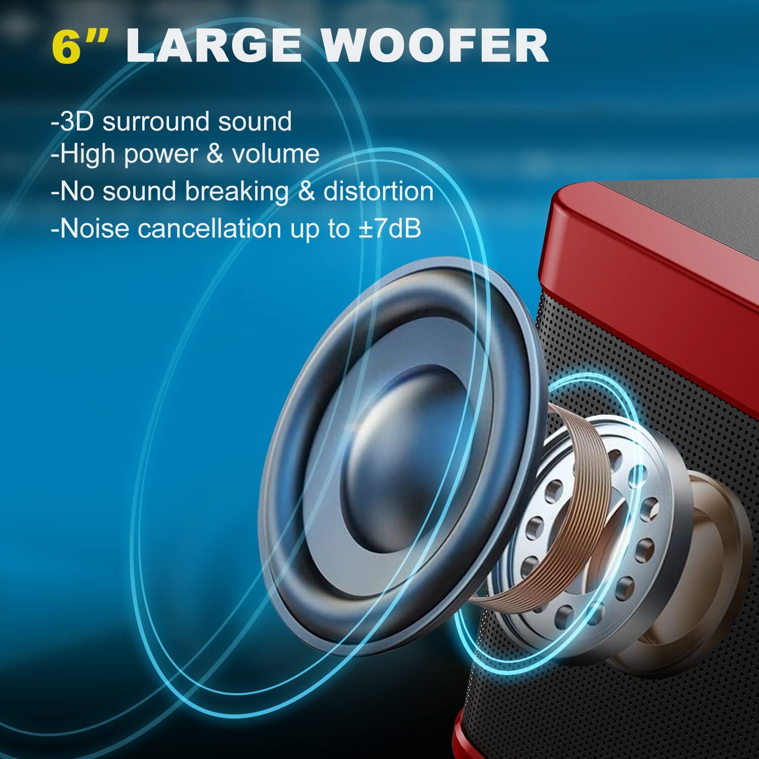 Karaoke Machine with 2 Wireless Microphones, 3000mAh Portable Bluetooth Karao... - 4