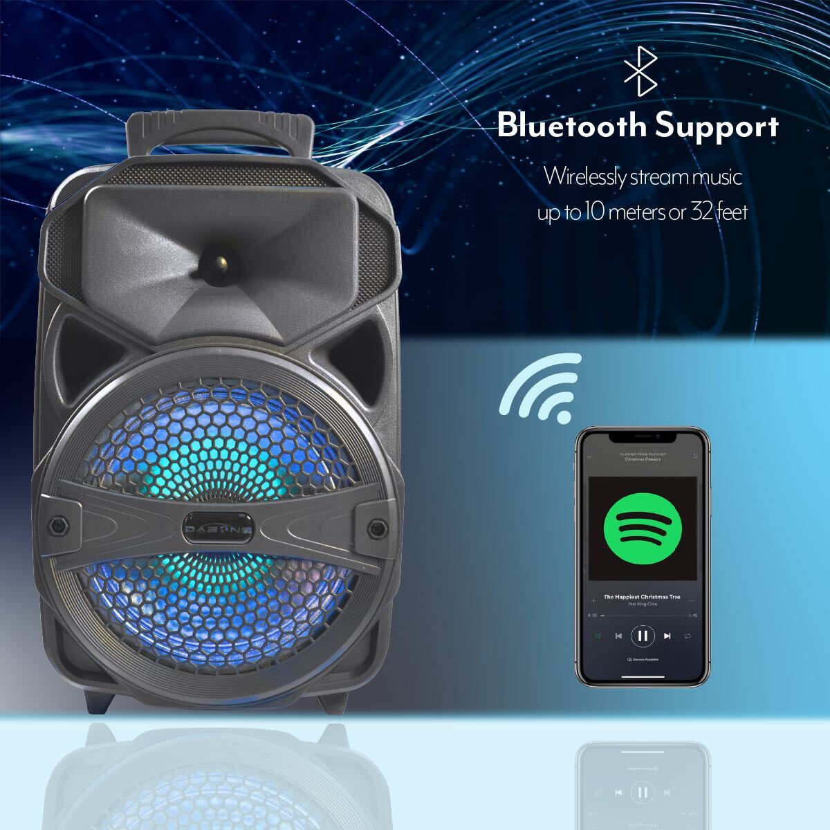 Portable Bluetooth Speaker 8inch Party Sound System W/ Remote FM LED USB Mic - 11