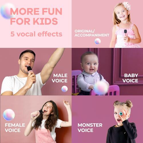 Mini Karaoke Machine for Kids Adults, Portable Bluetooth Speaker P-ink 2 Mic - 6