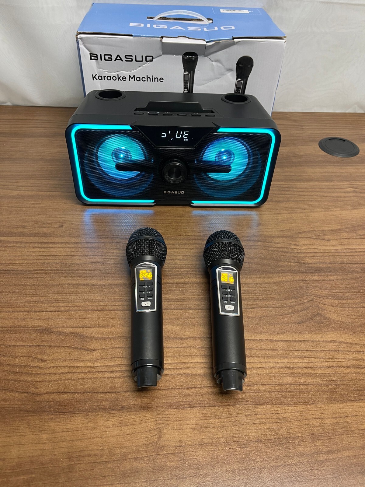 Bigasuo KA215 Black Portable Karaoke Machine With 2 UHF Wireless Microphones - 3