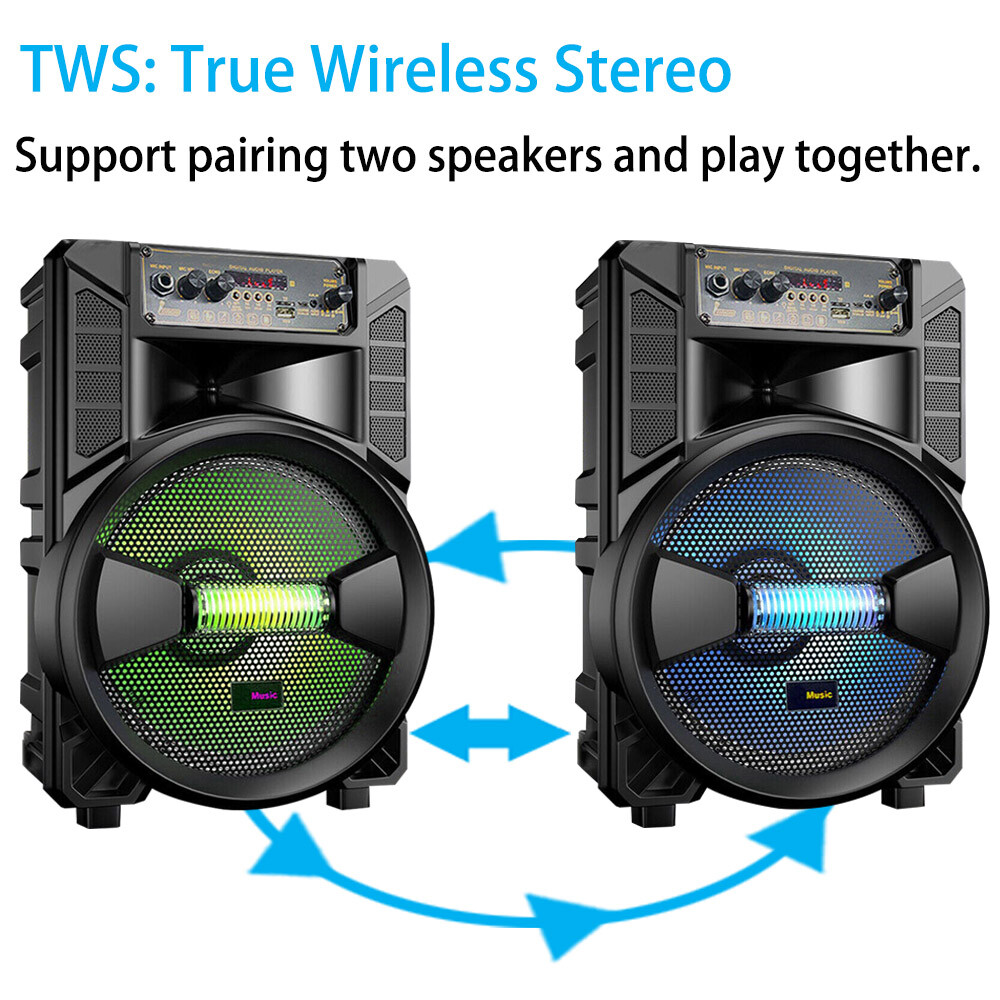 8'' Wireless Bluetooth Speaker USB FM Radio Portable Subwoofer System Remote Mic - 6