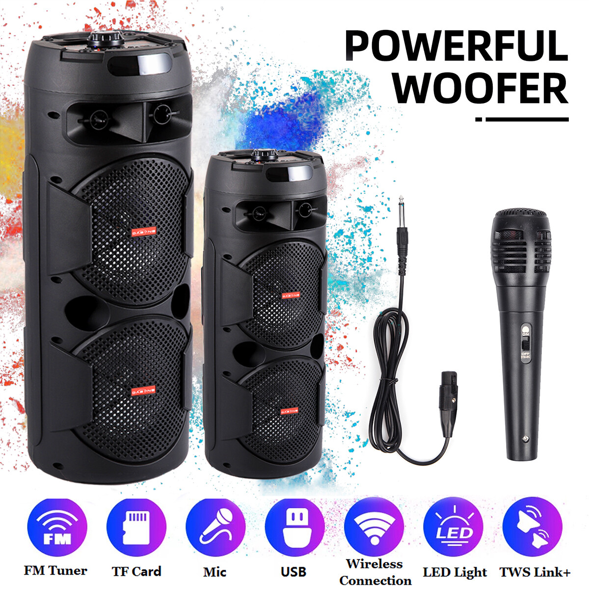 5000W Portable Bluetooth Speaker Subwoofer Heavy Bass Sound System Party + Mic - 1