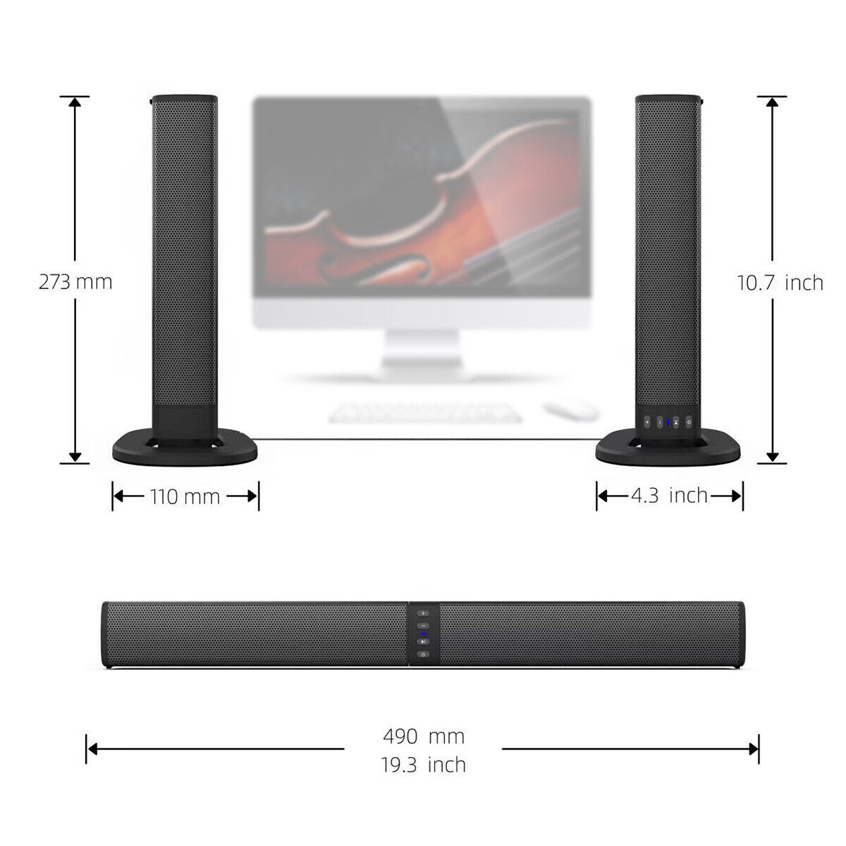 2 in 1 Separable Sound Bars 4 Speaker System Wireless TV Speaker Subwoofer BT - 2