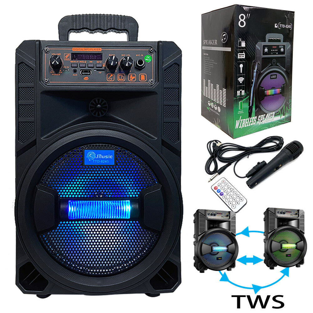 8'' Wireless Bluetooth Speaker USB FM Radio Portable Subwoofer System Remote Mic - 5