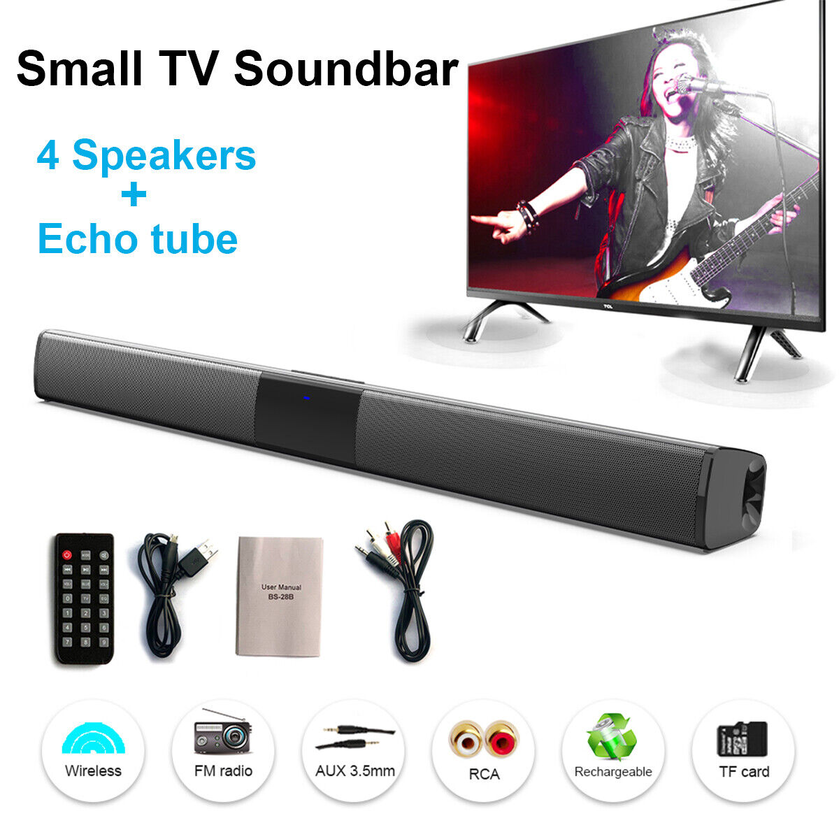 Surround Sound Bar 4 Speaker System Bluetooth Subwoofer TV Home Theater w/Remote - 1