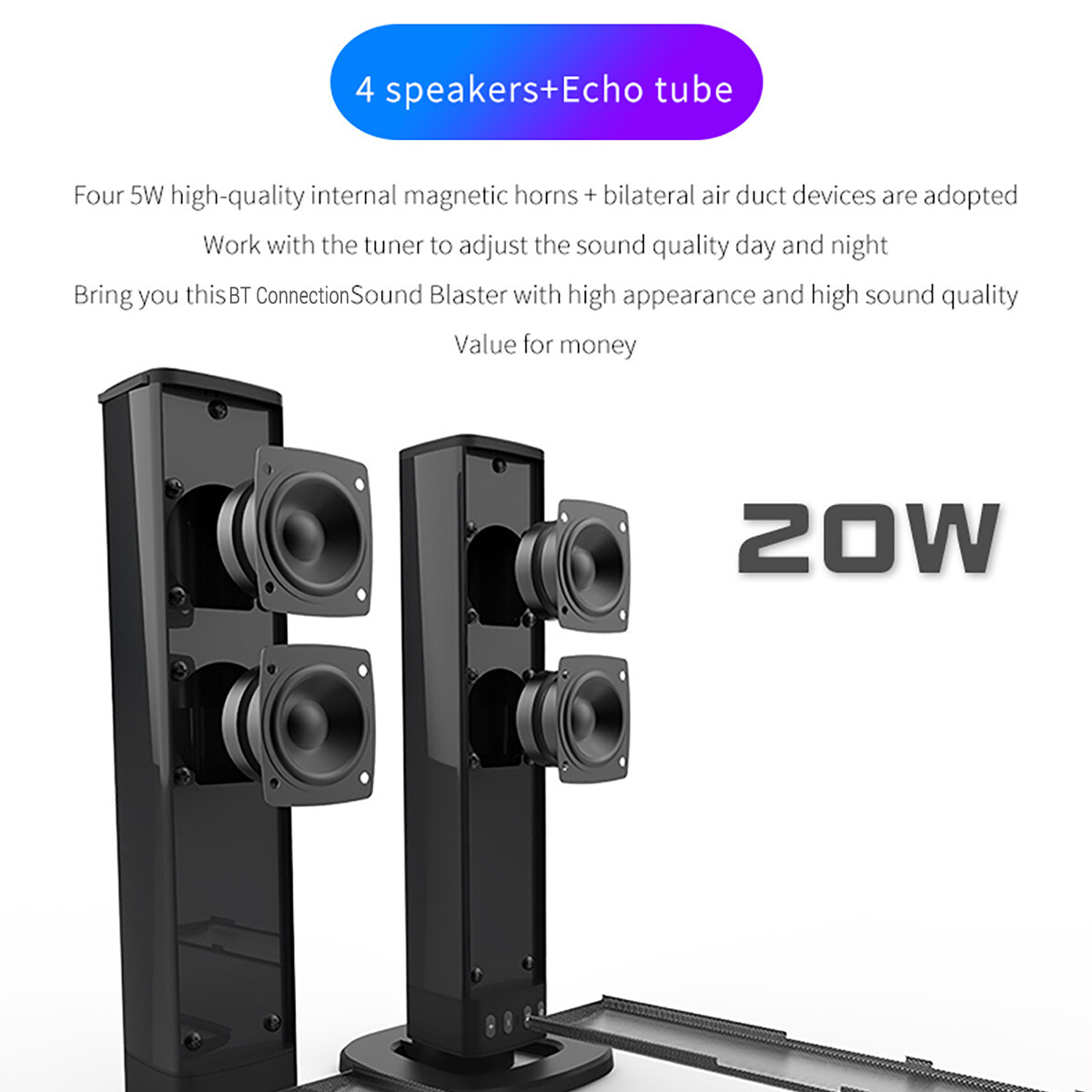 2 in 1 Separable Sound Bars 4 Speaker System Wireless TV Speaker Subwoofer BT - 8