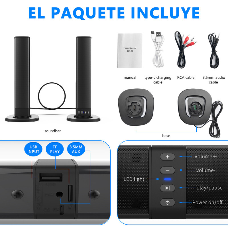Bluetooth 5.0 Home TV Sound Bar Speaker System Wireless Subwoofer 3D Surround US - 7