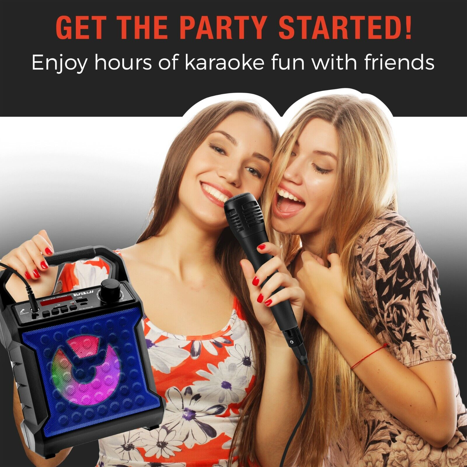 Portable Bluetooth Speaker Karaoke Machine +Free Mic for Kids/Adults Party Light - 4