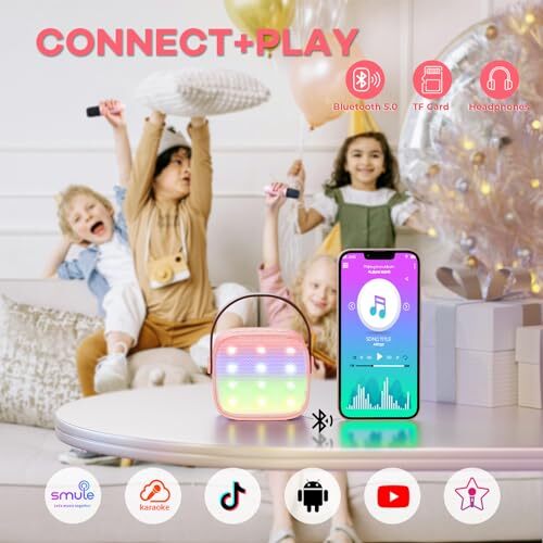 Mini Karaoke Machine for Kids Adults, Portable Bluetooth Speaker P-ink 2 Mic - 5