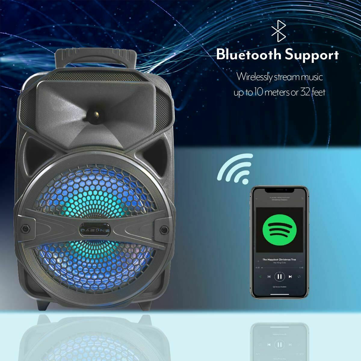 1000W Portable Bluetooth Speaker Karaoke Party Sound System FM LED Lights w/mic - 4