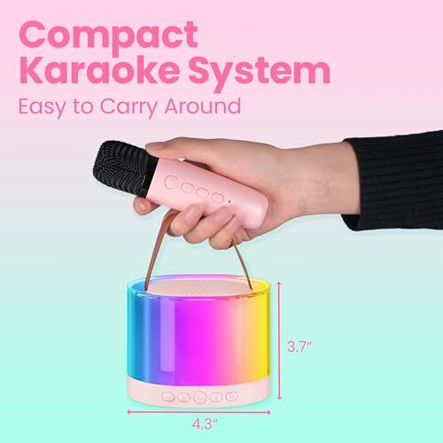 Mini Kids Karaoke Machine, Unique Gifts for Girls Boys with Colorful Pink-2Mic - 6