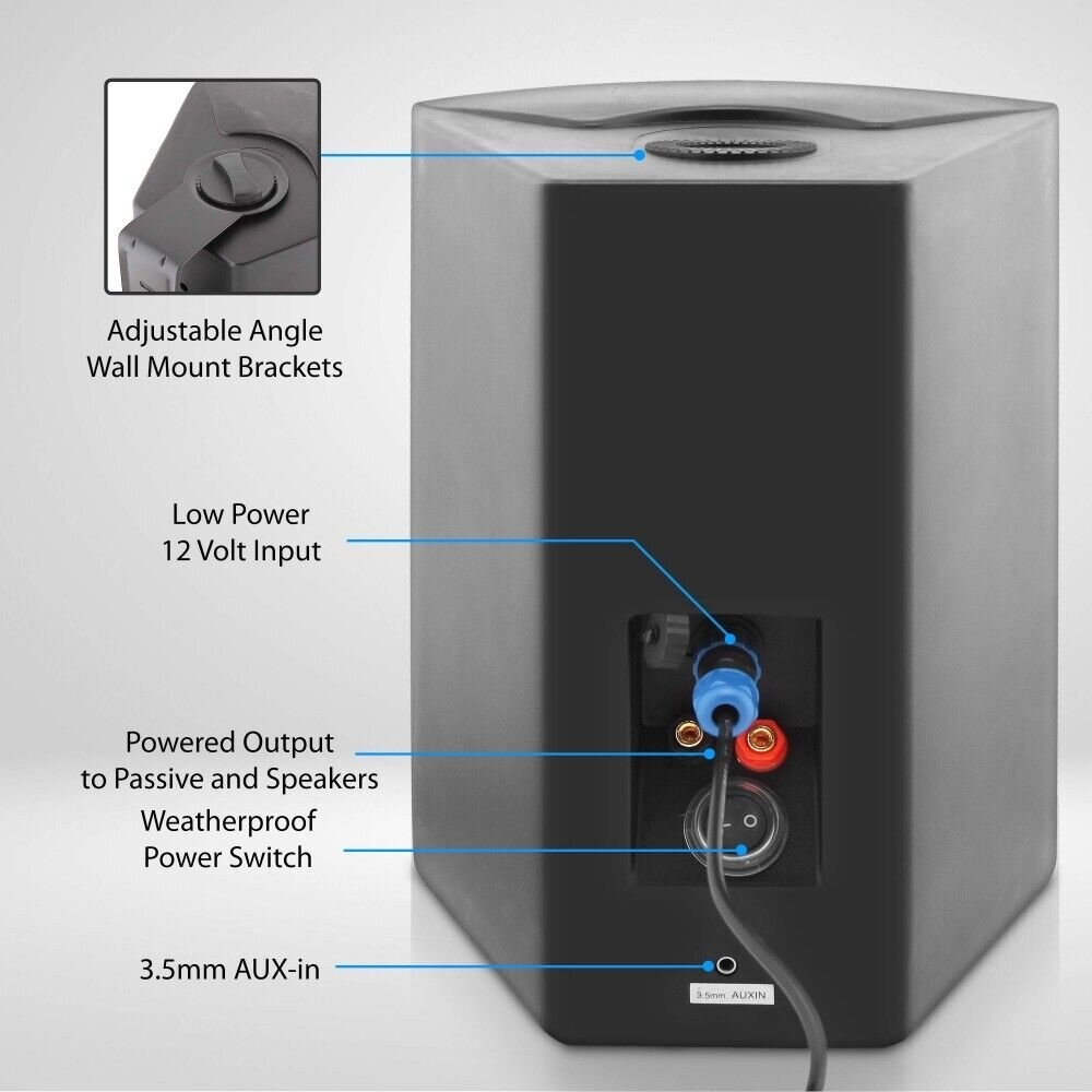 Pyle 12.1in x 8.4in 7.5in Wall Mount Waterproof Bluetooth Speakers PDWR62BTBK - 1