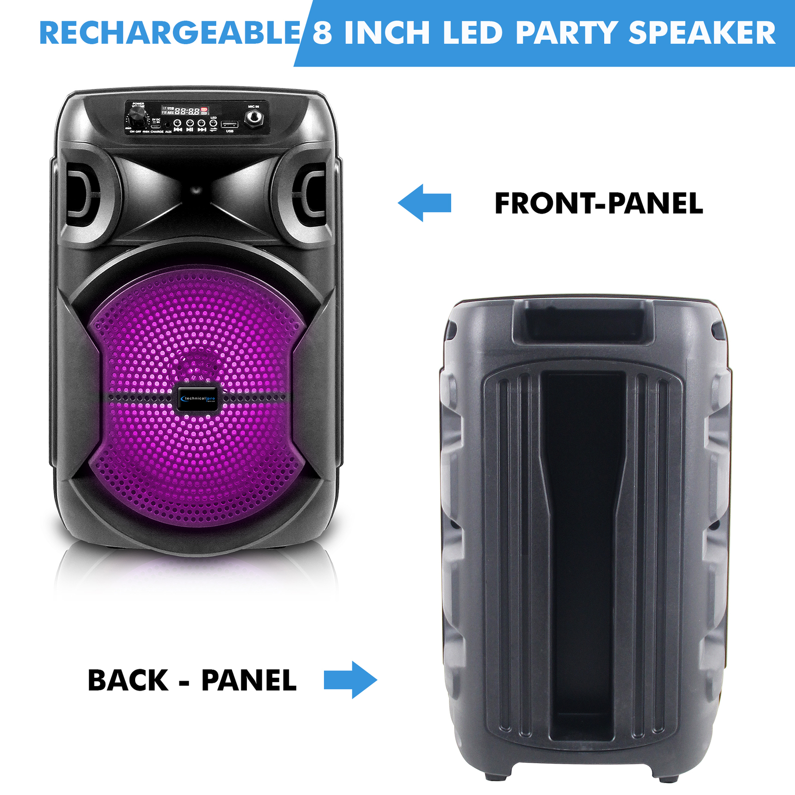 Professional 8 Inch Portable 1000 watts Bluetooth Speaker with Wired Microphone - 3