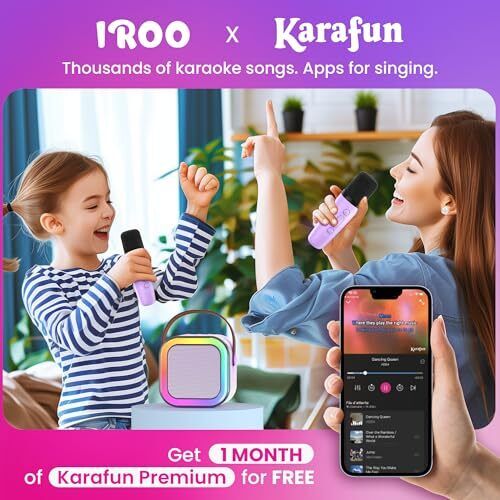 Mini Karaoke Machine for Kids, Karafun Premium with Thousands of Purple 2 Mics - 2
