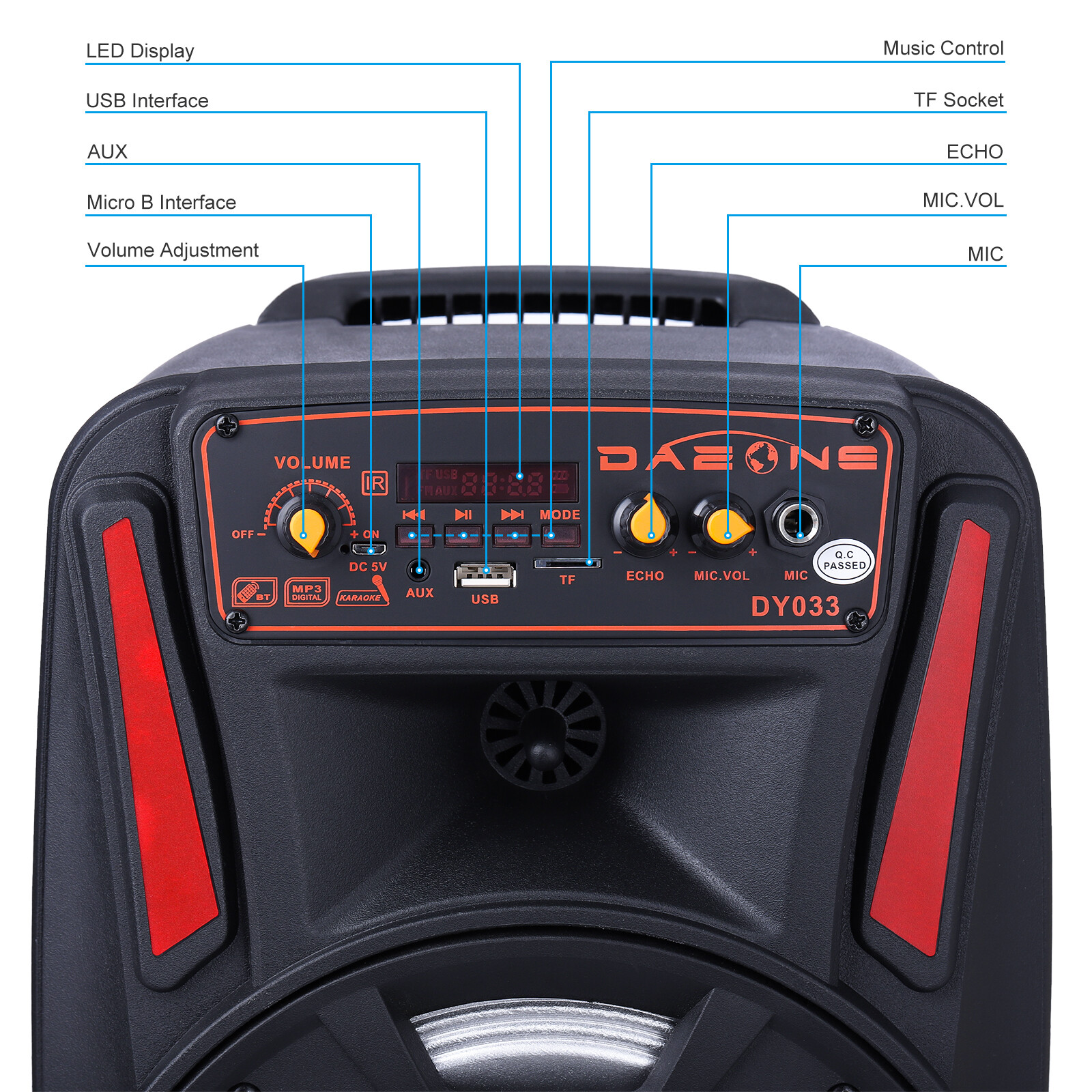 1000W Bluetooth Speaker 8" Heavy Bass USB Rechargeable Party Sound System+Mic - 13