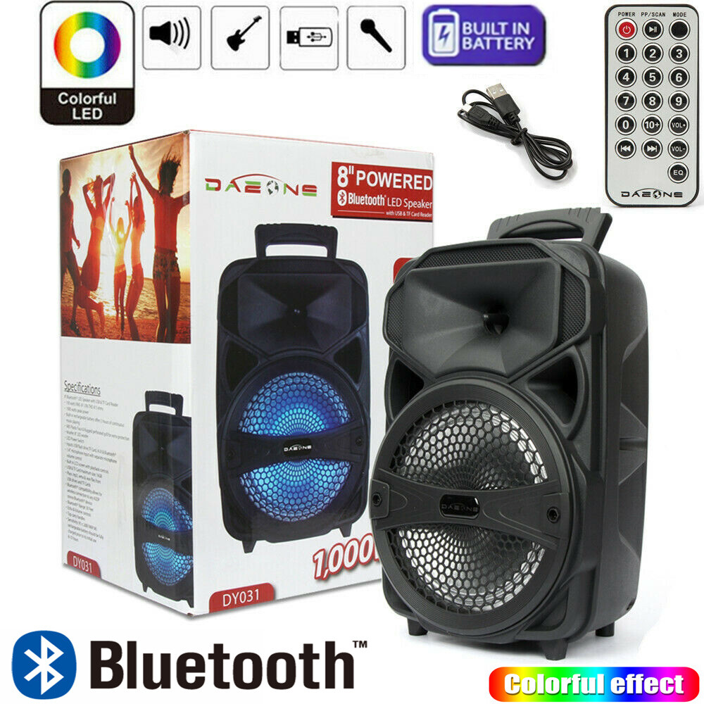 Portable Bluetooth Speaker 8inch Party Sound System W/ Remote FM LED USB Mic - 2