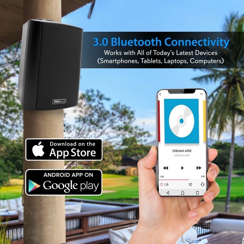 Pyle 12.1in x 8.4in 7.5in Wall Mount Waterproof Bluetooth Speakers PDWR62BTBK - 2