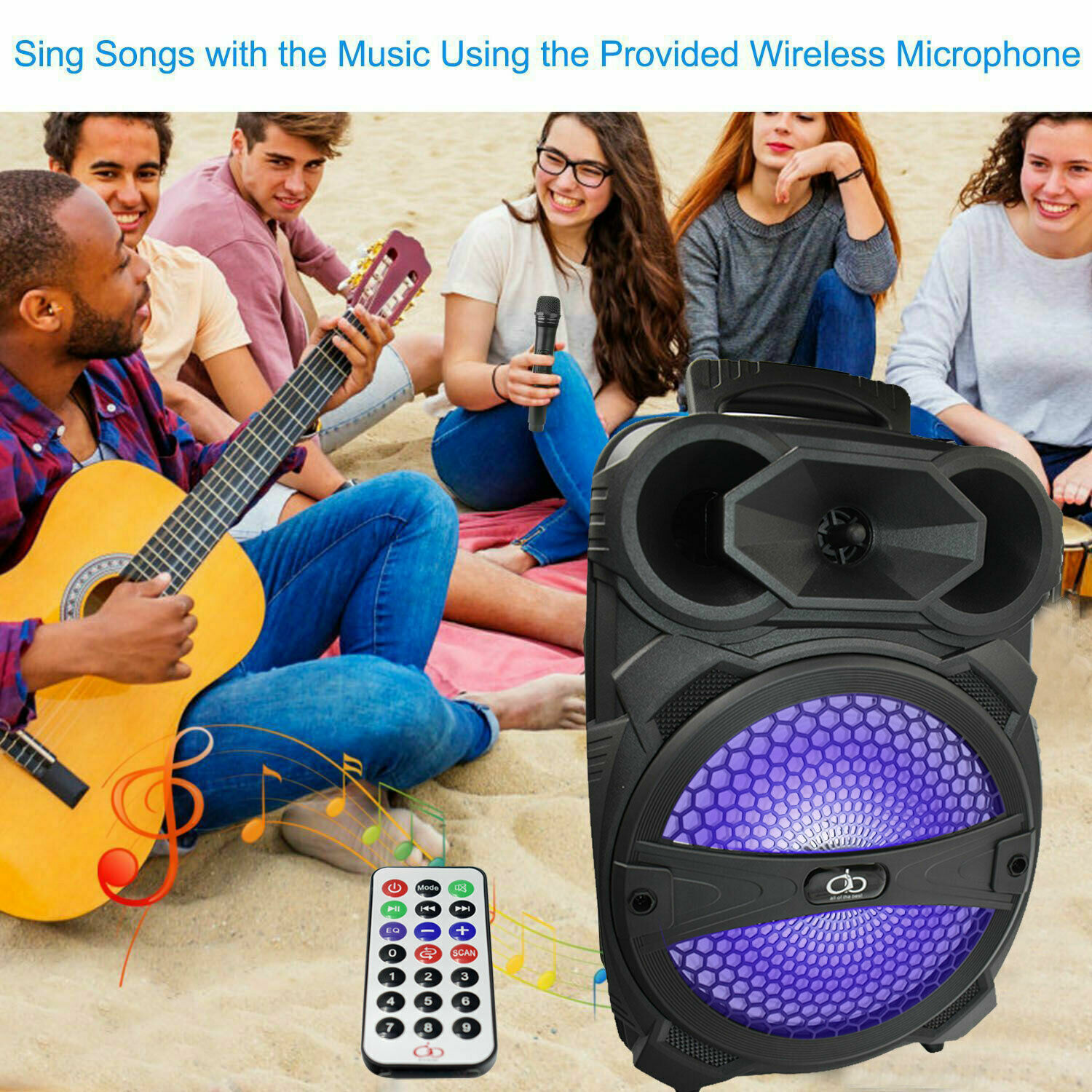 1000W Portable Bluetooth Speaker Karaoke Party Sound System FM LED Lights w/mic - 8