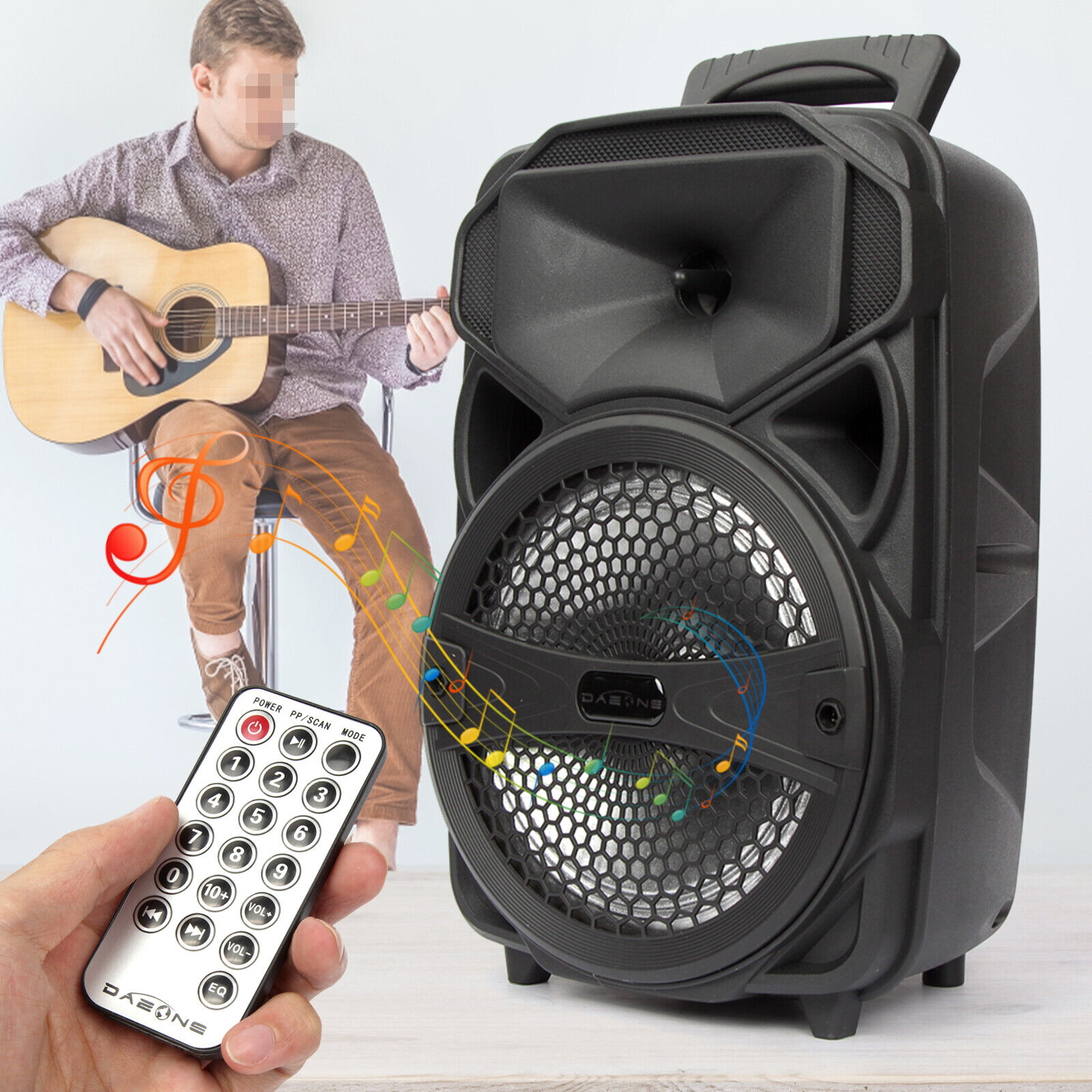 Portable Bluetooth Speaker 8inch Party Sound System W/ Remote FM LED USB Mic - 8