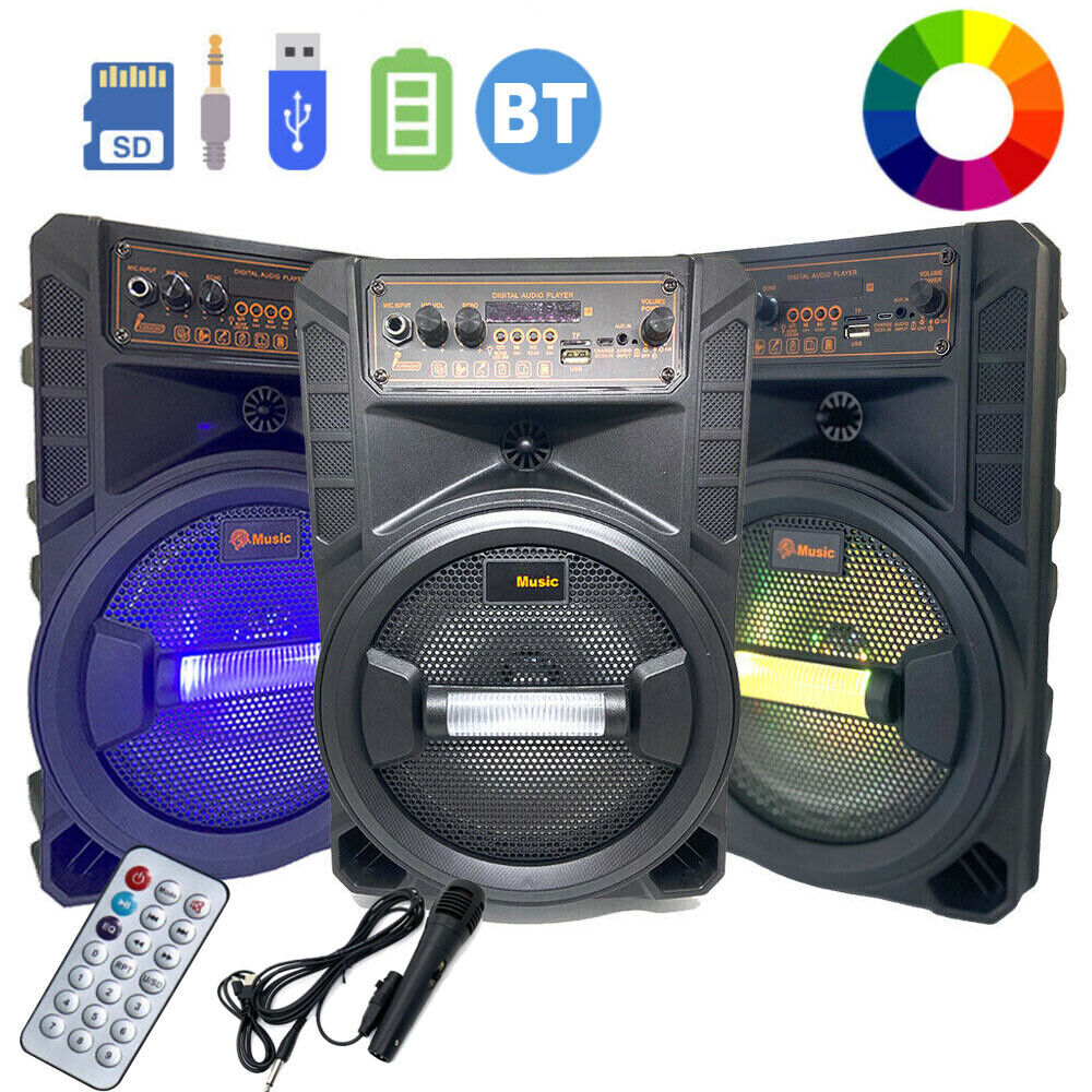8'' Wireless Bluetooth Speaker USB FM Radio Portable Subwoofer System Remote Mic - 7