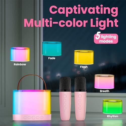 Mini Kids Karaoke Machine, Unique Gifts for Girls Boys with Colorful Pink-2Mic - 2